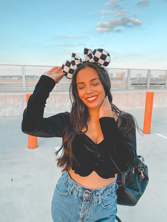 Black and White Checkered Embellished Mouse Ears